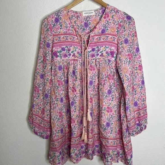 Boutique Goodnight Macaroon Pink Boho Print Long Sleeve Mini size Small - Picture 2 of 3
